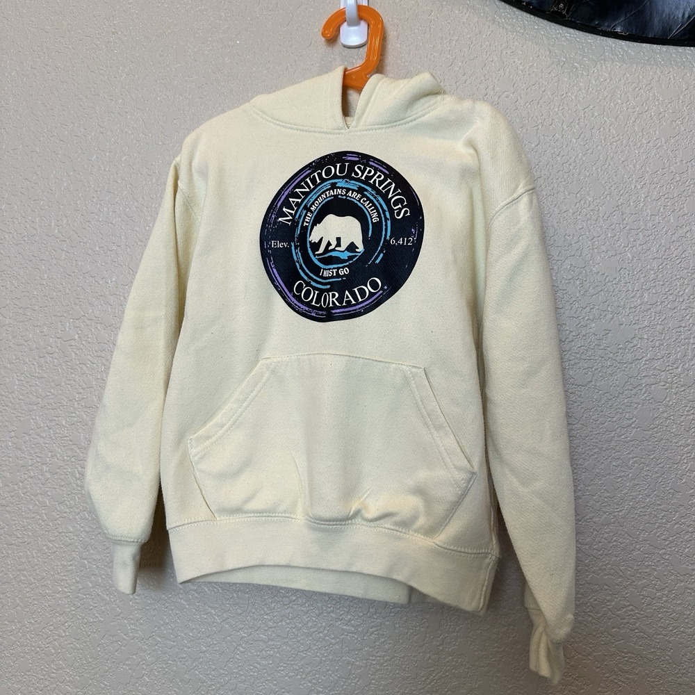 Kids Hoodie Sweatshirt Manitou Springs Colorado Yellow Bear Medium 7/8